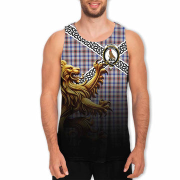 Boswell Crest Tartan Men's Tank Top with Golden Lion Emblem Celtic Style Men - Tartan Vibes Clothing