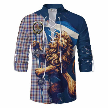 Boswell Tartan Family Crest Ghillie Kilt Shirt with Scottish Majestic Lion Men - Tartan Vibes Clothing