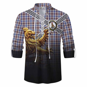 Boswell Crest Tartan Ghillie Kilt Shirt with Golden Lion Emblem Celtic Style Men - Tartan Vibes Clothing
