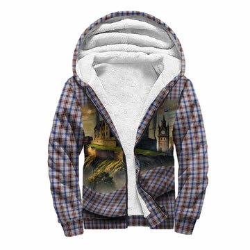 Boswell Tartan Family Crest Sherpa Hoodie with Scottish Ancient Castle Style Unisex S - Tartan Vibes Clothing