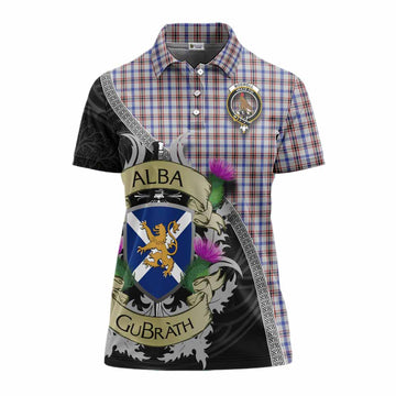 Boswell Tartan Family Crest Women's Polo Shirt Lion Rampant Royal Thistle Shield Celtic Inspired Women - Tartan Vibes Clothing