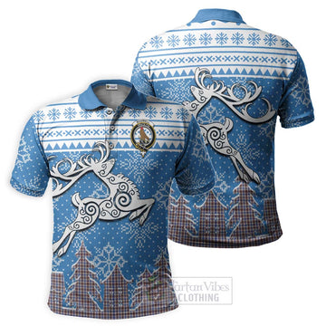 Tartan Vibes Clothing Boswell Clan Christmas Polo Shirt Celtic Reindeer Style
