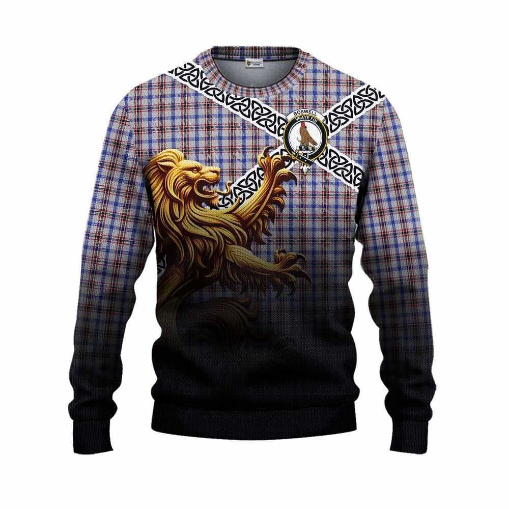 Boswell Crest Tartan Knitted Sweater with Golden Lion Emblem Celtic Style Unisex - Tartan Vibes Clothing
