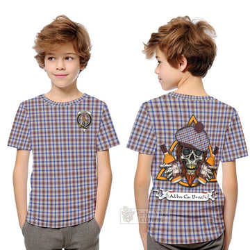 Boswell Tartan Kid T-Shirt with Family Crest and Bearded Skull Holding Bottles of Whiskey Youth XL Size14 - Tartan Vibes Clothing