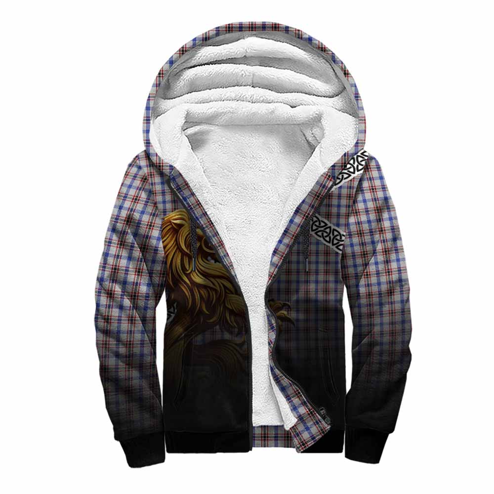 Boswell Crest Tartan Sherpa Hoodie with Golden Lion Emblem Celtic Style Unisex S - Tartan Vibes Clothing