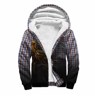 Boswell Crest Tartan Sherpa Hoodie with Golden Lion Emblem Celtic Style Unisex S - Tartan Vibes Clothing