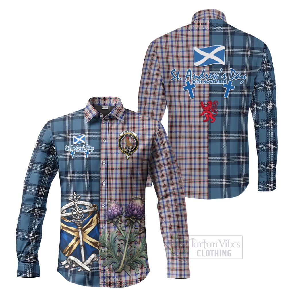 Boswell Tartan Long Sleeve Button Shirt Happy St. Andrew's Day Half Tartan Style Men's Shirt S - Tartan Vibes Clothing