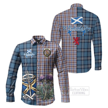 Boswell Tartan Long Sleeve Button Shirt Happy St. Andrew's Day Half Tartan Style Men's Shirt S - Tartan Vibes Clothing