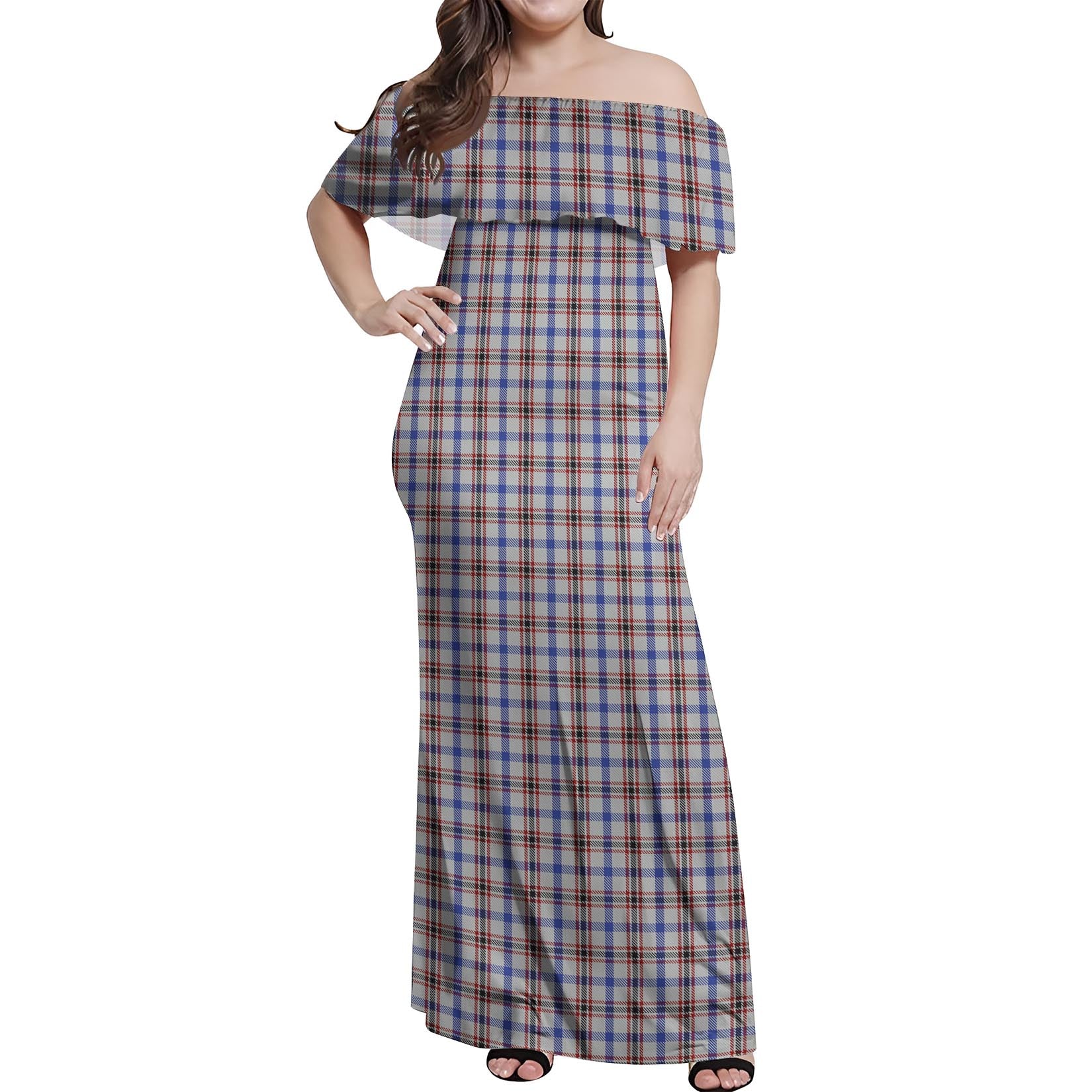 Boswell Tartan Off Shoulder Long Dress Women's Dress - Tartan Vibes Clothing