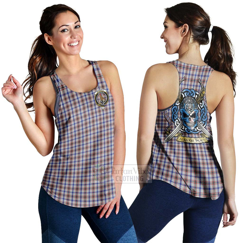Boswell Tartan Women's Racerback Tanks with Family Crest Celtic Skull Style 4XL - Tartan Vibes Clothing
