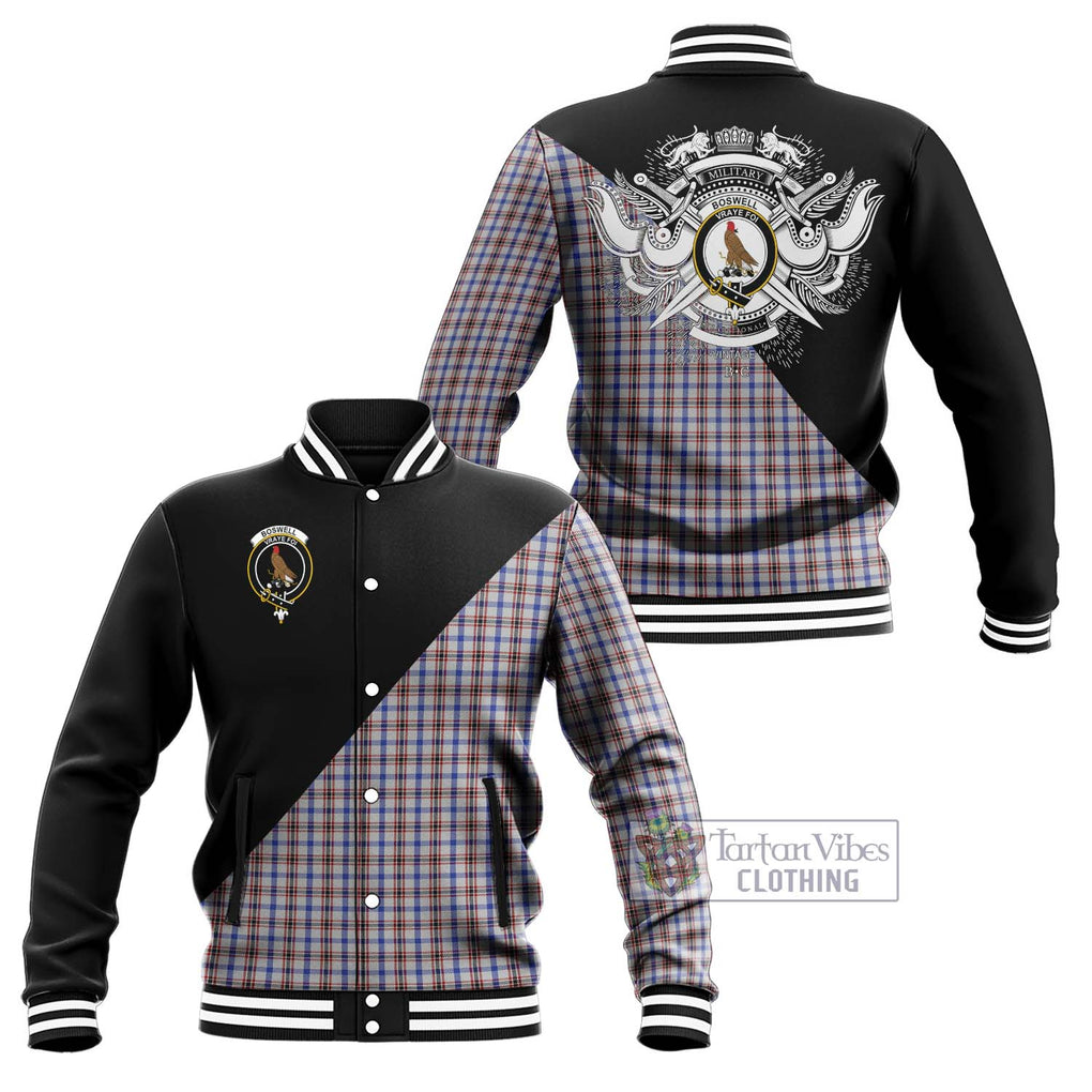 Boswell Tartan Baseball Jacket with Family Crest and Military Logo Style Unisex - Tartan Vibes Clothing