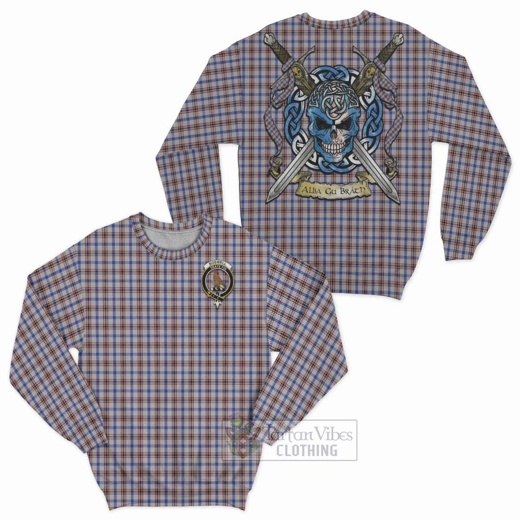 Boswell Tartan Sweatshirt with Family Crest Celtic Skull Style Unisex - Tartan Vibes Clothing