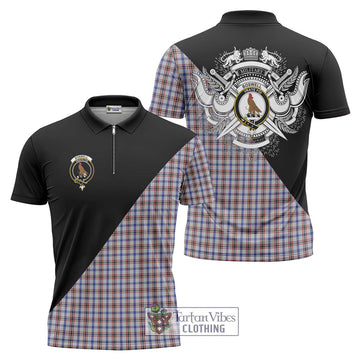 Boswell Tartan Zipper Polo Shirt with Family Crest and Military Logo Style Unisex - Tartan Vibes Clothing