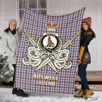 Boswell Tartan Blanket with Clan Crest and the Golden Sword of Courageous Legacy X-Large 59 x 79 inches 150 x 200 cm - Tartan Vibes Clothing