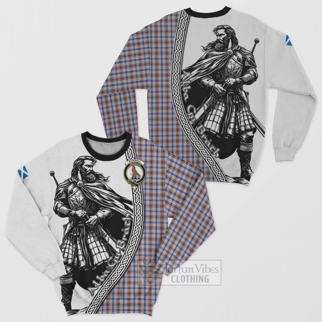 Boswell Tartan Clan Crest Sweatshirt with Highlander Warrior Celtic Style Unisex - Tartan Vibes Clothing