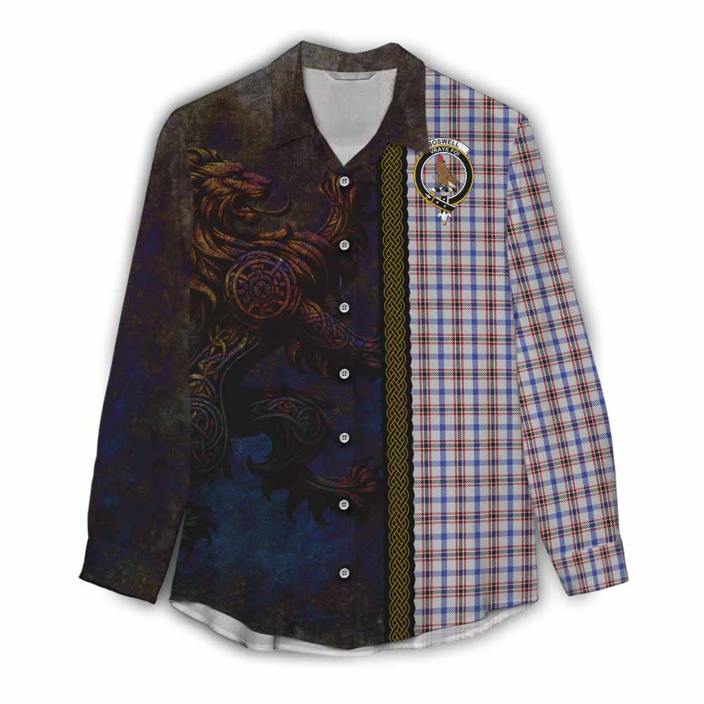Tartan Vibes Clothing Boswell Tartan Family Crest Women's Casual Shirt Alba Gu Brath Be Brave Lion Ancient Style