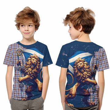 Boswell Tartan Family Crest Kid T-Shirt with Scottish Majestic Lion Youth XL Size14 - Tartan Vibes Clothing
