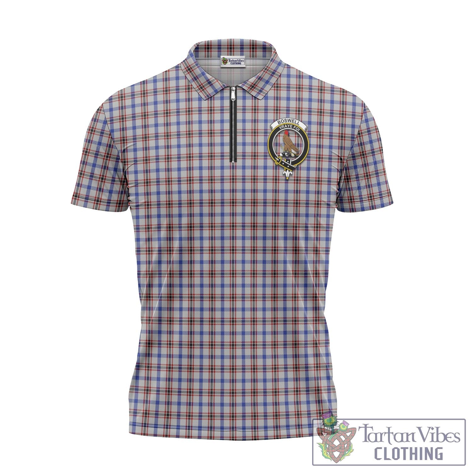 Boswell Tartan Zipper Polo Shirt with Family Crest Unisex - Tartan Vibes Clothing