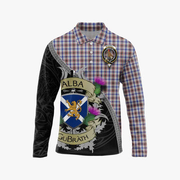 Boswell Tartan Family Crest Long Sleeve Polo Shirt Lion Rampant Royal Thistle Shield Celtic Inspired Unisex - Tartan Vibes Clothing