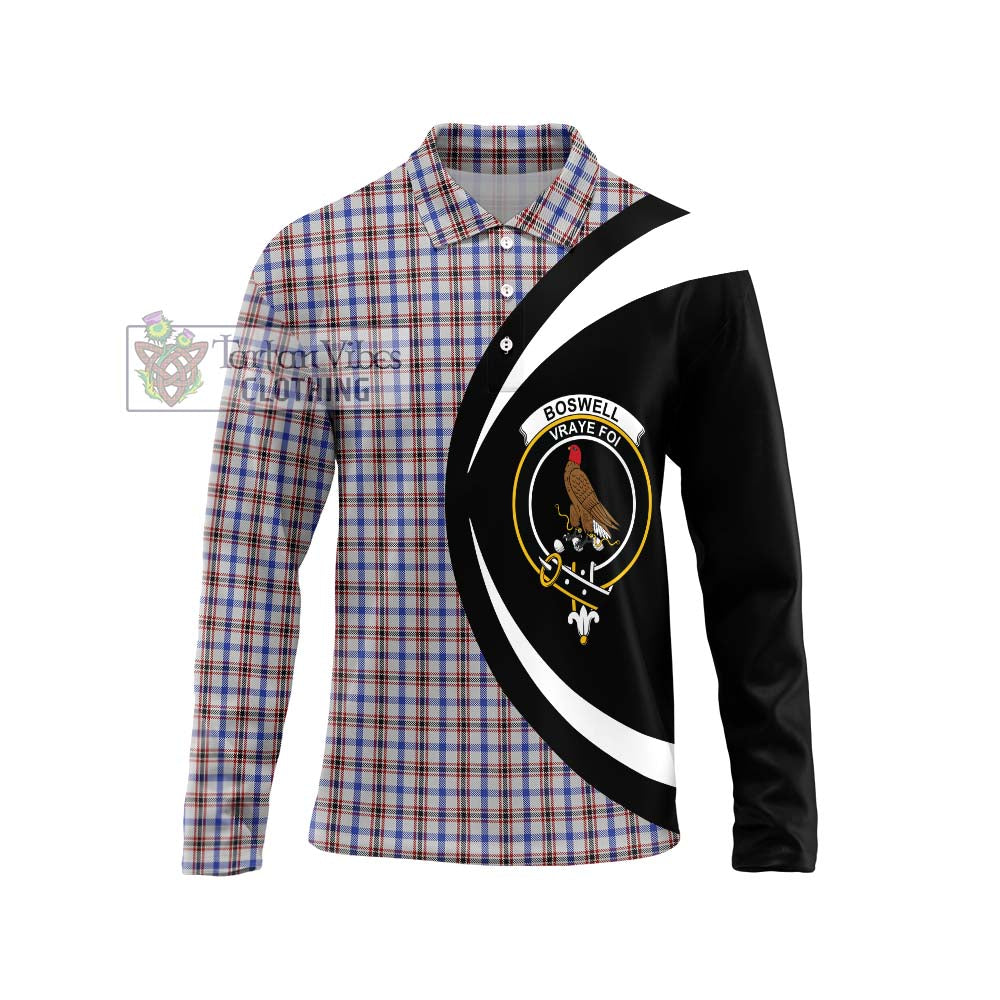 Boswell Tartan Long Sleeve Polo Shirt with Family Crest Circle Style Unisex - Tartan Vibes Clothing