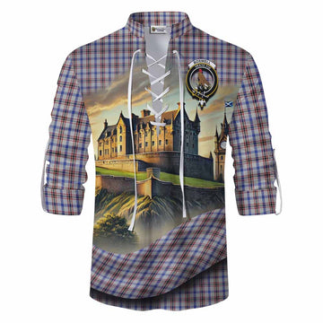 Boswell Tartan Family Crest Ghillie Kilt Shirt with Scottish Ancient Castle Style Men - Tartan Vibes Clothing