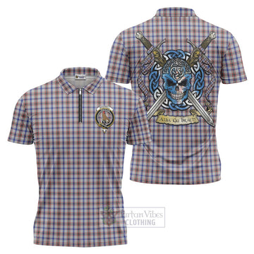 Boswell Tartan Zipper Polo Shirt with Family Crest Celtic Skull Style Unisex - Tartan Vibes Clothing