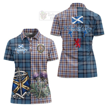 Boswell Tartan Women's Polo Shirt Happy St. Andrew's Day Half Tartan Style Women - Tartan Vibes Clothing