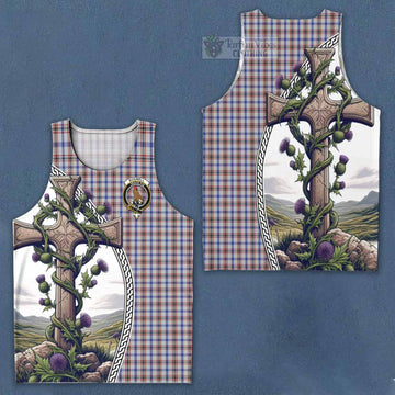 Tartan Vibes Clothing Boswell Tartan Men's Tank Top with Family Crest and St. Andrew's Cross Accented by Thistle Vines