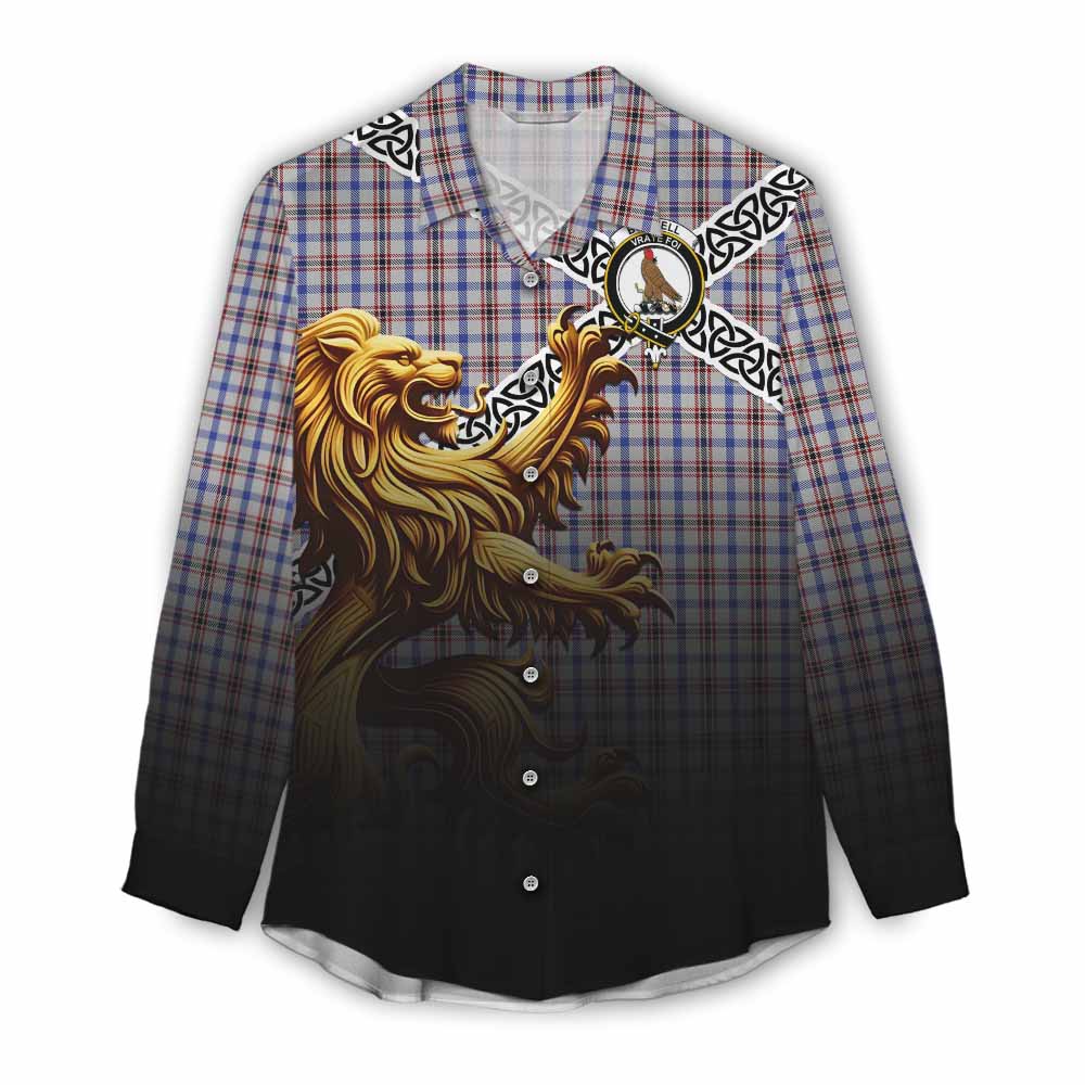 Boswell Crest Tartan Women's Casual Shirt with Golden Lion Emblem Celtic Style Female - Tartan Vibes Clothing