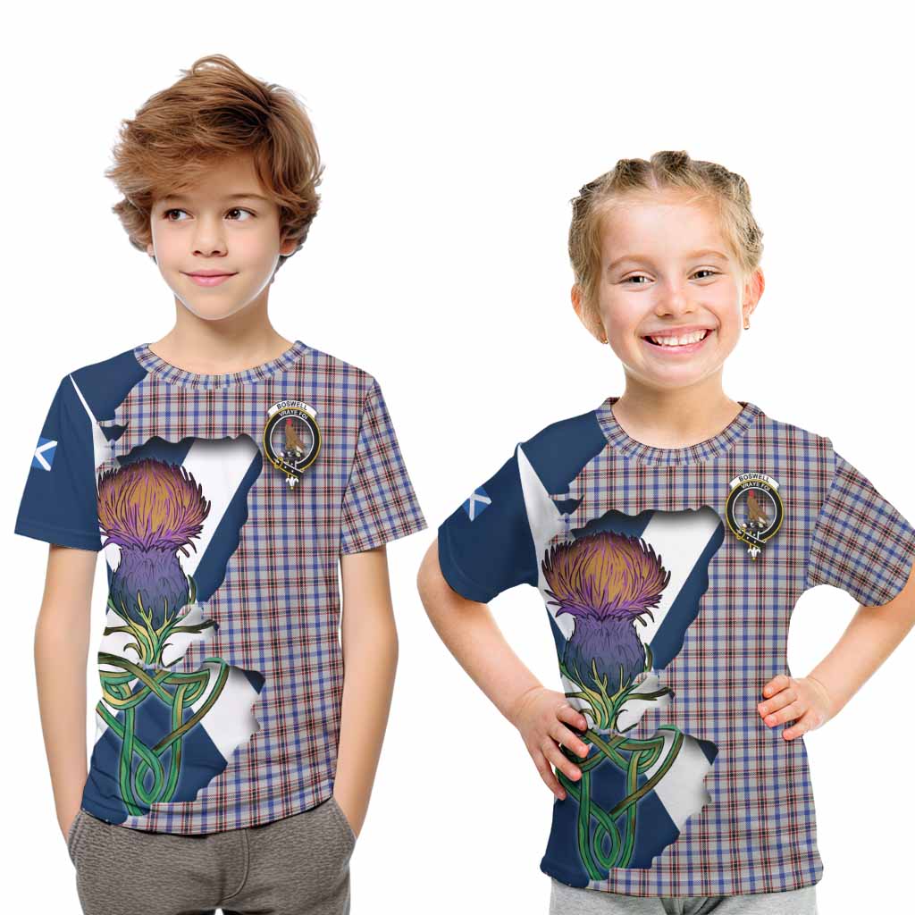 Tartan Vibes Clothing Boswell Tartan Family Crest Kid T-Shirt Scottish Thistle Celtic Inspired