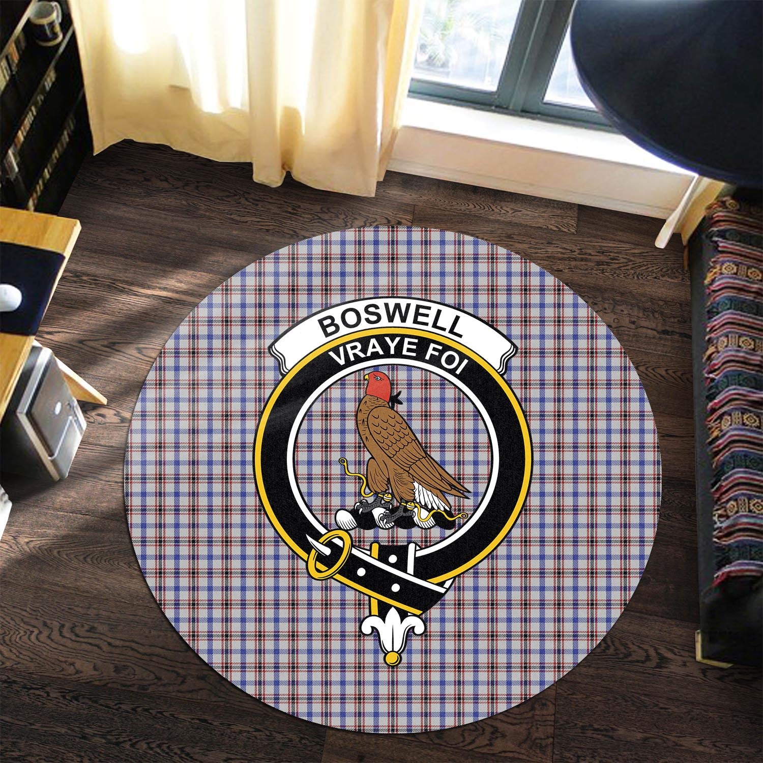 Boswell Tartan Round Rug with Family Crest Premium Round Rug - Tartan Vibes Clothing