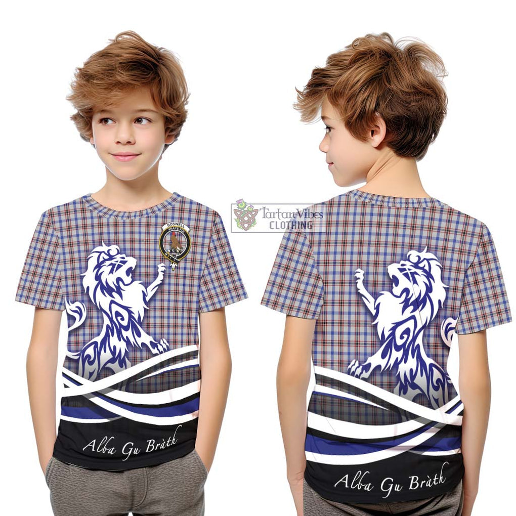 Boswell Tartan Kid T-Shirt with Alba Gu Brath Regal Lion Emblem Youth XL Size14 - Tartan Vibes Clothing
