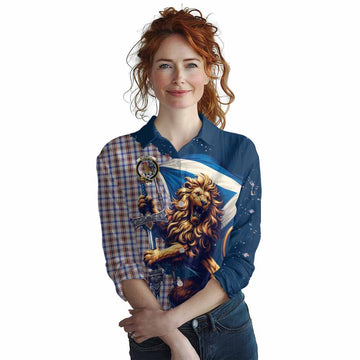 Boswell Tartan Family Crest Women's Casual Shirt with Scottish Majestic Lion Female - Tartan Vibes Clothing