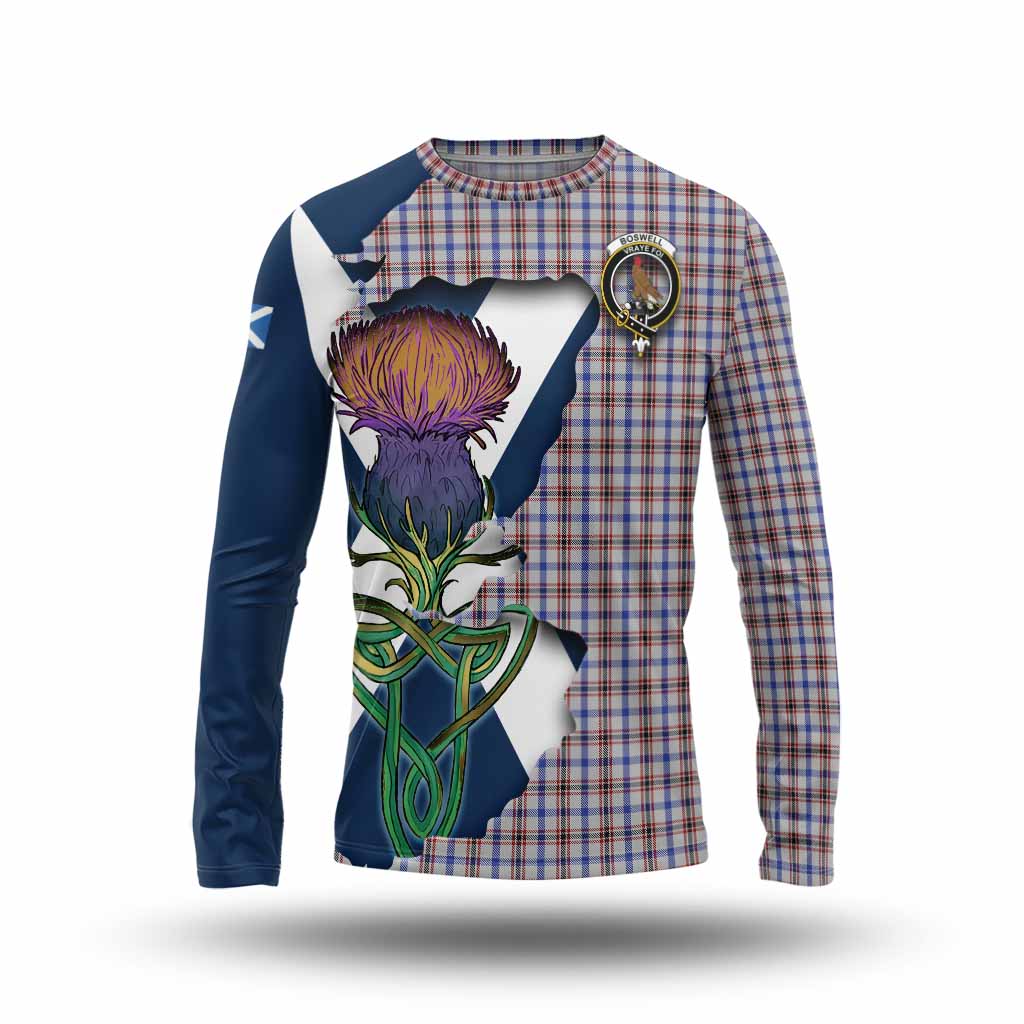 Tartan Vibes Clothing Boswell Tartan Family Crest Long Sleeve T-Shirt Scottish Thistle Celtic Inspired