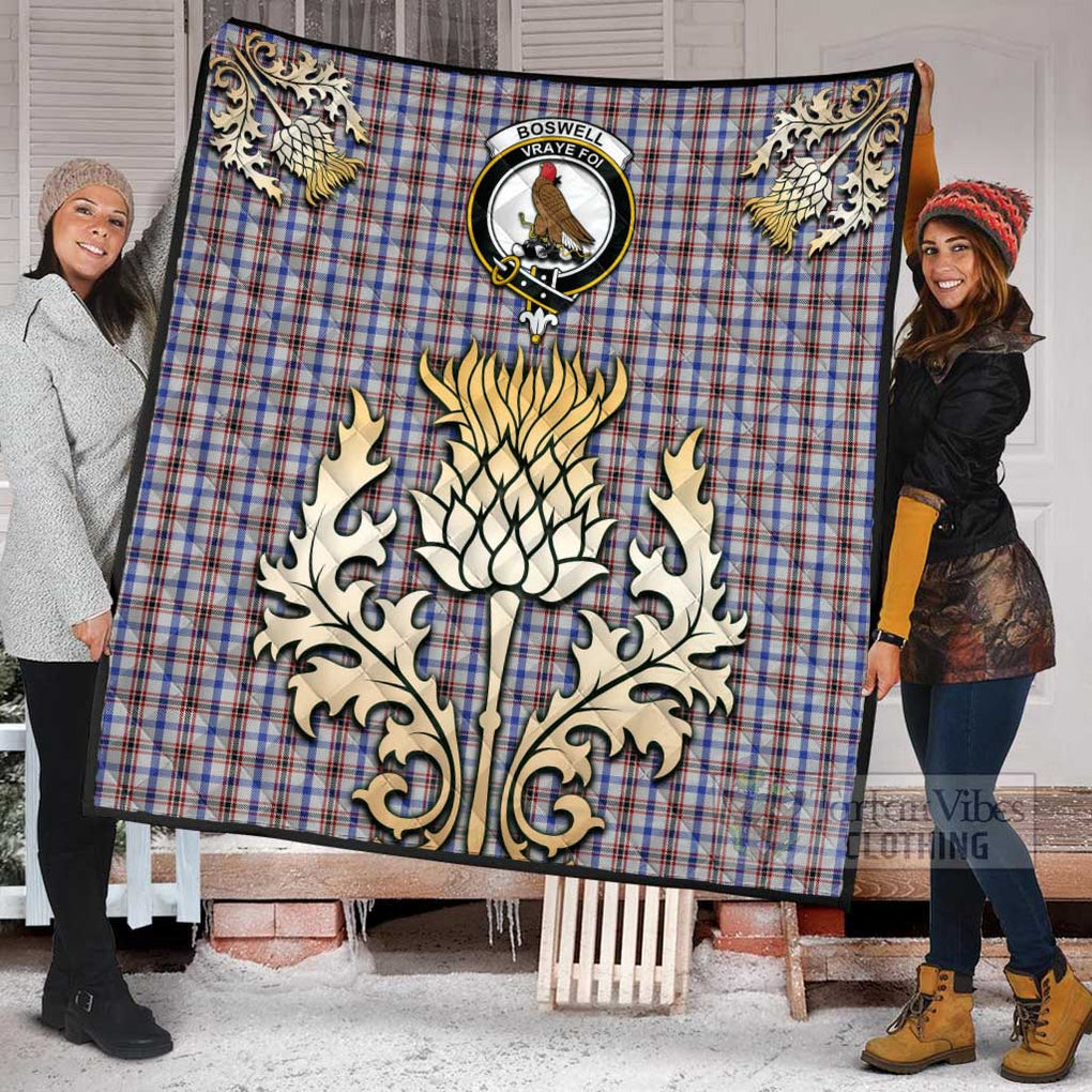 Tartan Vibes Clothing Boswell Tartan Quilt with Family Crest and Golden Thistle Style