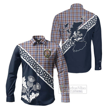 Boswell Tartan Long Sleeve Button Shirt Featuring Thistle and Scotland Map Men's Shirt S - Tartan Vibes Clothing
