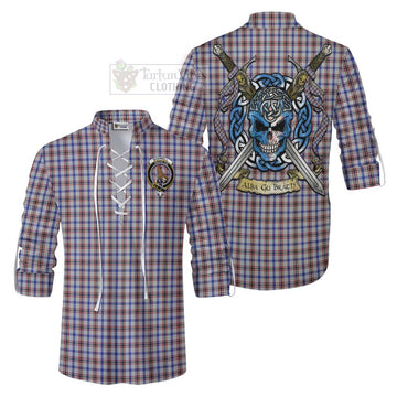 Boswell Tartan Ghillie Kilt Shirt with Family Crest Celtic Skull Style Men - Tartan Vibes Clothing
