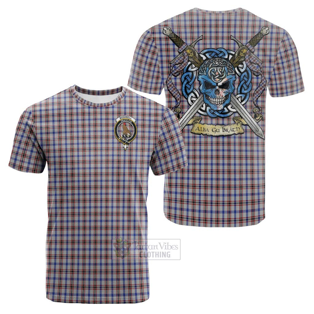 Boswell Tartan Cotton T-shirt with Family Crest Celtic Skull Style Kid's Shirt - Tartan Vibes Clothing
