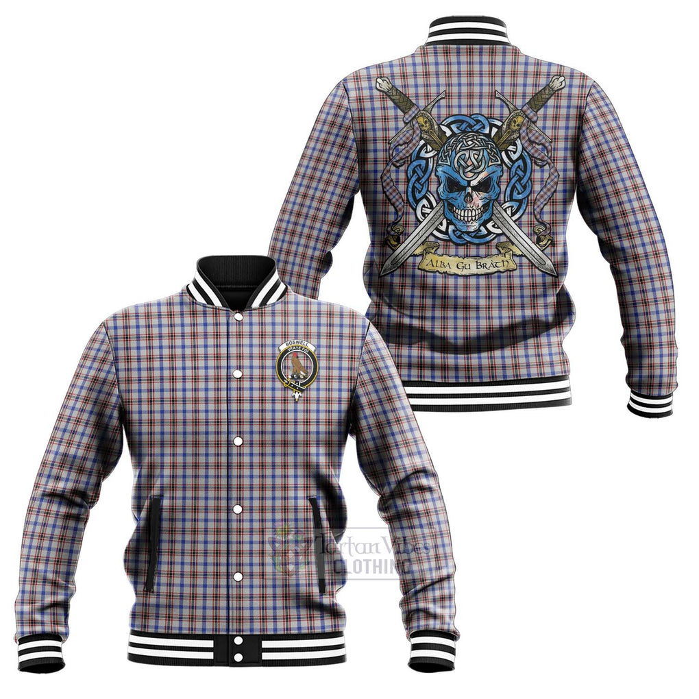 Boswell Tartan Baseball Jacket with Family Crest Celtic Skull Style Unisex - Tartan Vibes Clothing