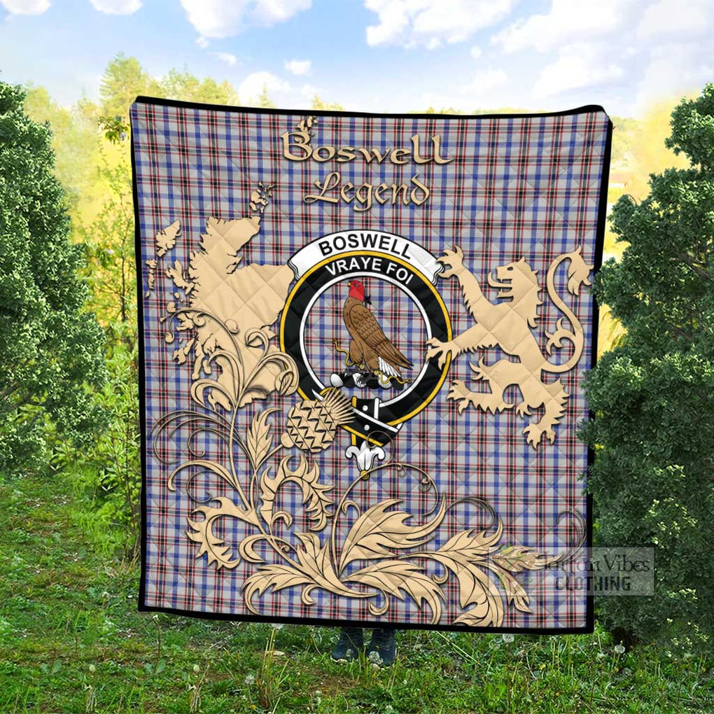 Tartan Vibes Clothing Boswell Tartan Quilt with Family Crest and Scottish Symbol Style