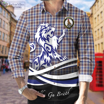 Boswell Tartan Long Sleeve Button Up Shirt with Alba Gu Brath Regal Lion Emblem Men's Shirt - Tartan Vibes Clothing