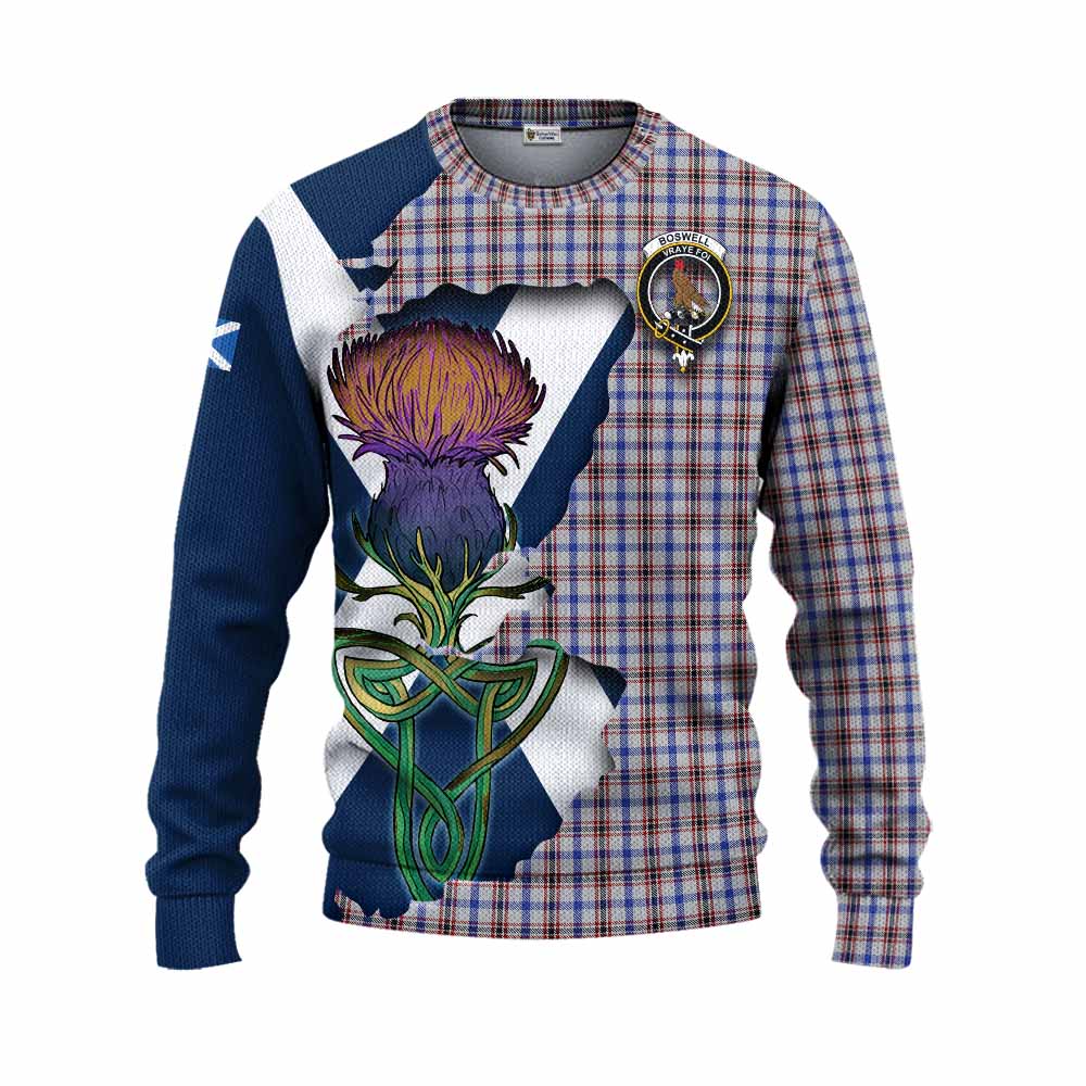 Tartan Vibes Clothing Boswell Tartan Family Crest Knitted Sweater Scottish Thistle Celtic Inspired
