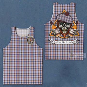 Boswell Tartan Men's Tank Top with Family Crest and Bearded Skull Holding Bottles of Whiskey Men - Tartan Vibes Clothing