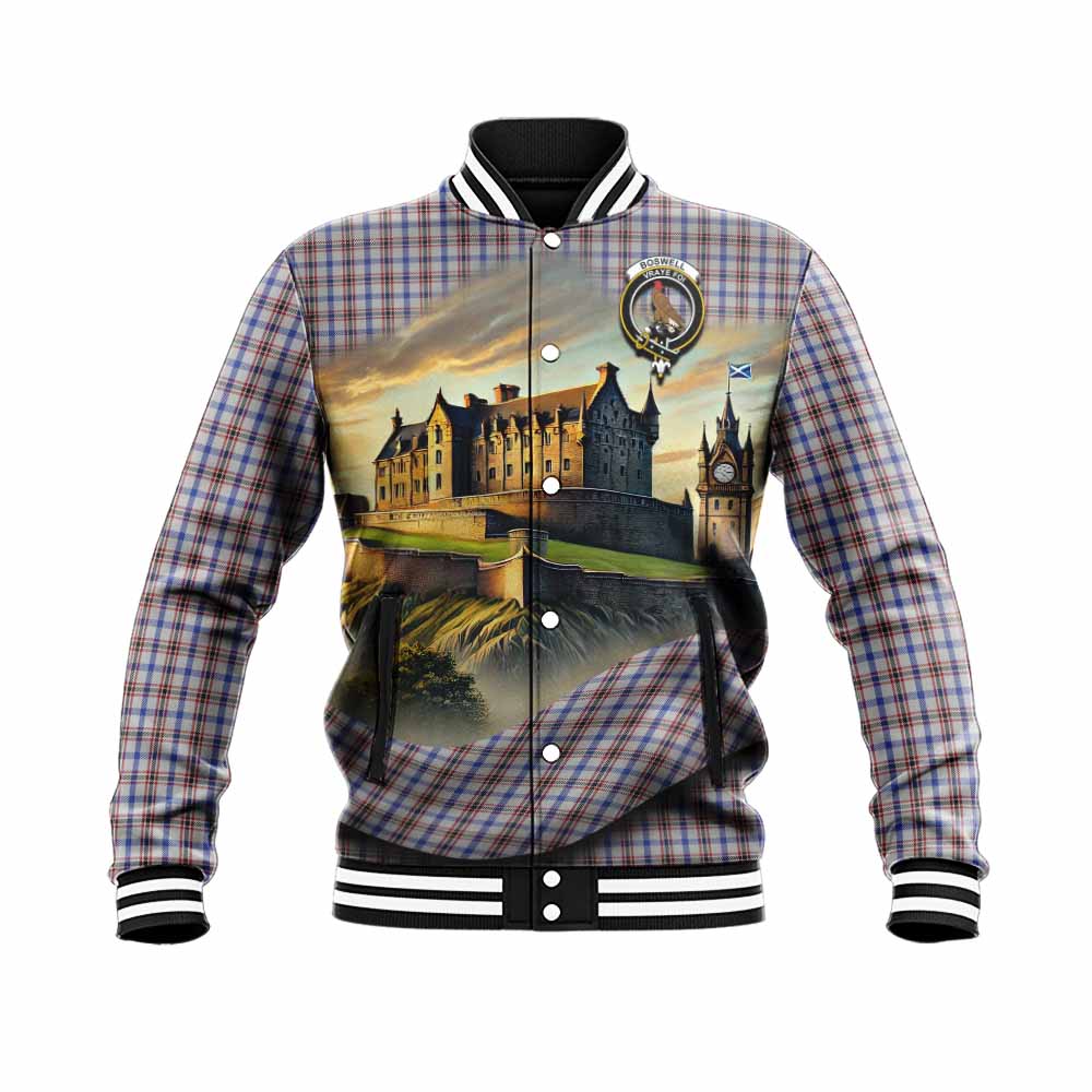 Boswell Tartan Family Crest Baseball Jacket with Scottish Ancient Castle Style Unisex - Tartan Vibes Clothing