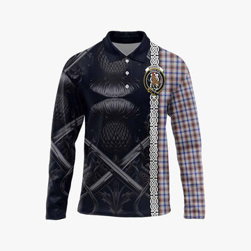 Boswell Tartan Long Sleeve Polo Shirt with Family Crest Cross Sword Thistle Celtic Vibes Unisex - Tartan Vibes Clothing