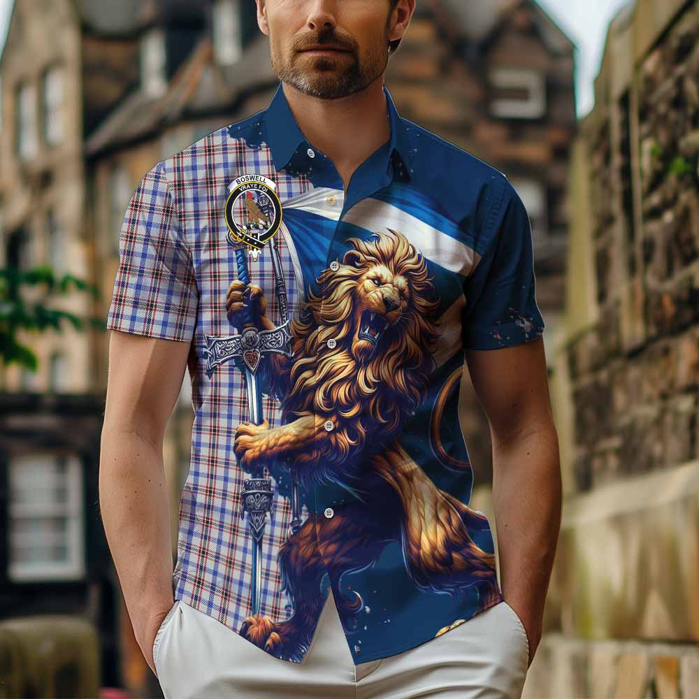 Boswell Tartan Family Crest Hawaiian Shirt with Scottish Majestic Lion Kid - Tartan Vibes Clothing