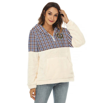 Boswell Tartan Half Style Women's Borg Fleece Hoodie with Half Zip with Family Crest Female - Tartan Vibes Clothing