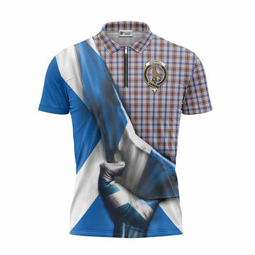 Boswell Tartan Zipper Polo Shirt with Family Crest Scotland Patriotic Style Unisex - Tartan Vibes Clothing