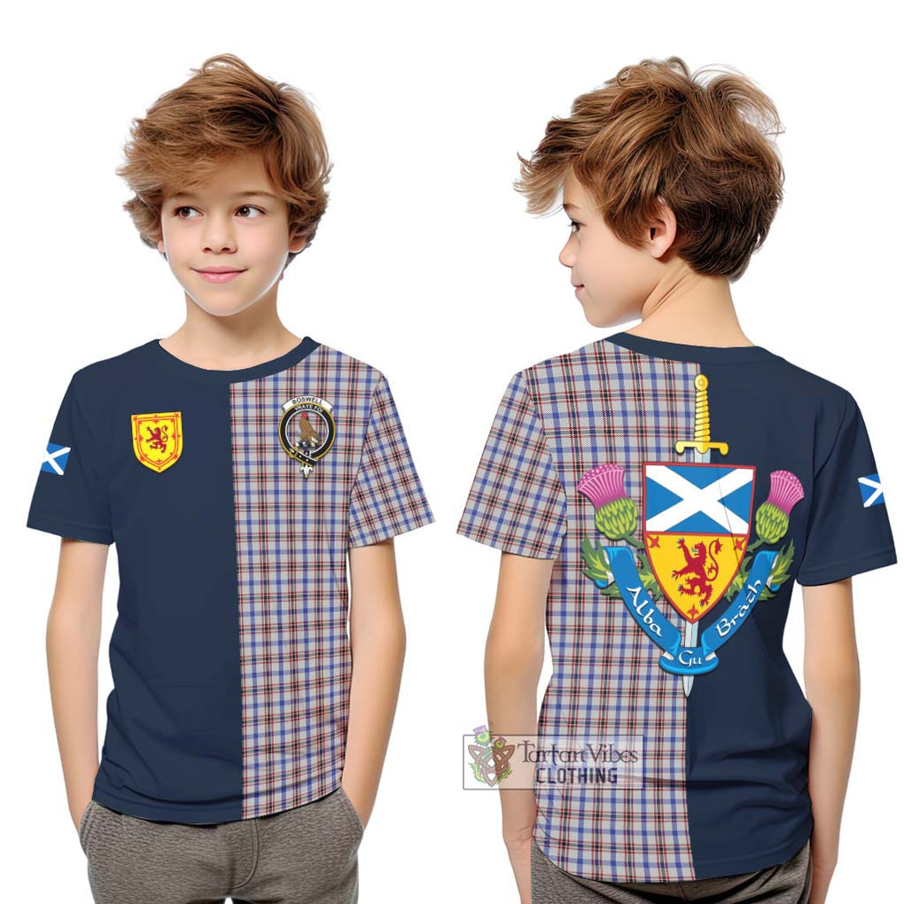 Boswell Tartan Kid T-Shirt Alba with Scottish Lion Royal Arm Half Style Youth XL Size14 - Tartan Vibes Clothing