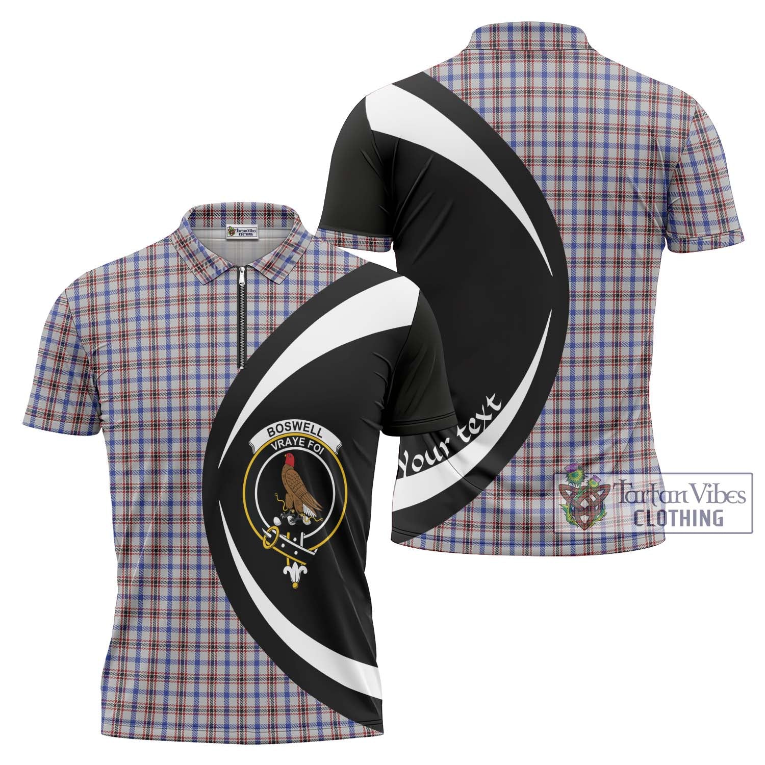 Boswell Tartan Zipper Polo Shirt with Family Crest Circle Style Unisex - Tartan Vibes Clothing
